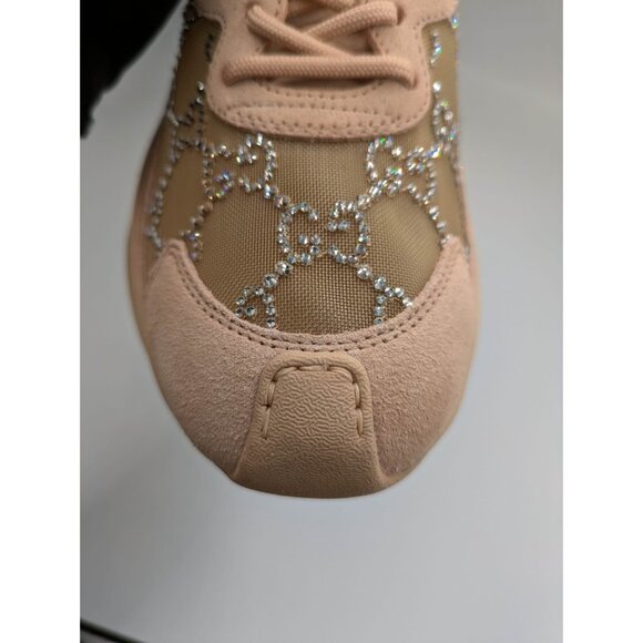 Gucci Tela Retino Mesh Crystal Suede GG Monogram Run Sneakers Light Powder Skin - Picture 7 of 14